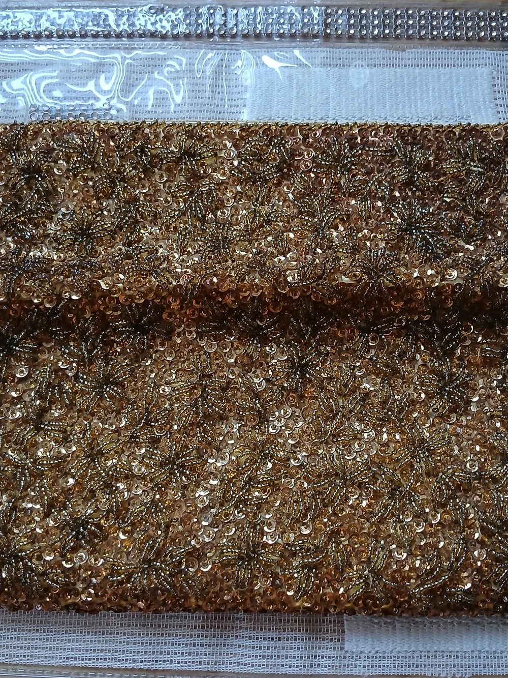 Vintage Gold Satin Beaded Clutch Purse Made in Hong Kong Vintage